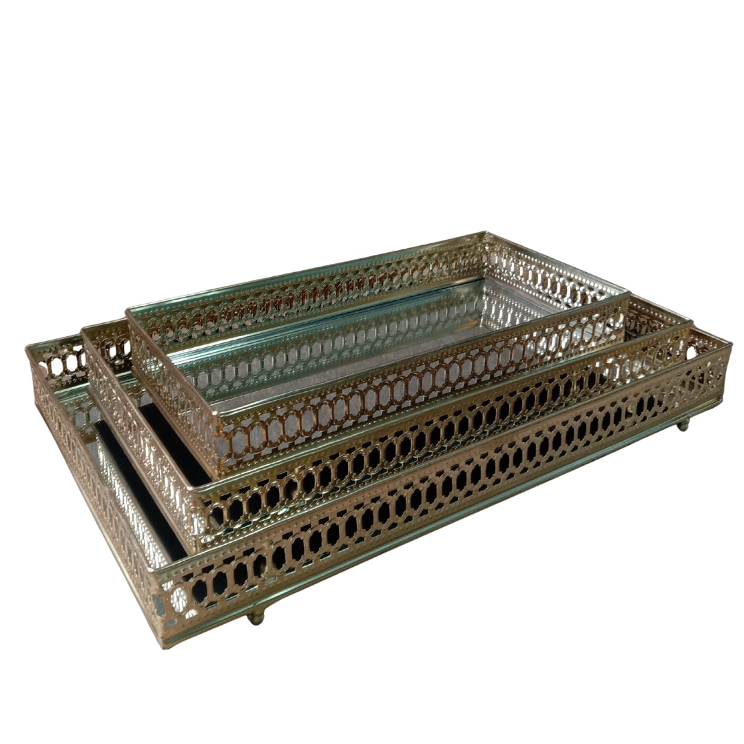 Decorative Gold Mirrored Tray Set 3