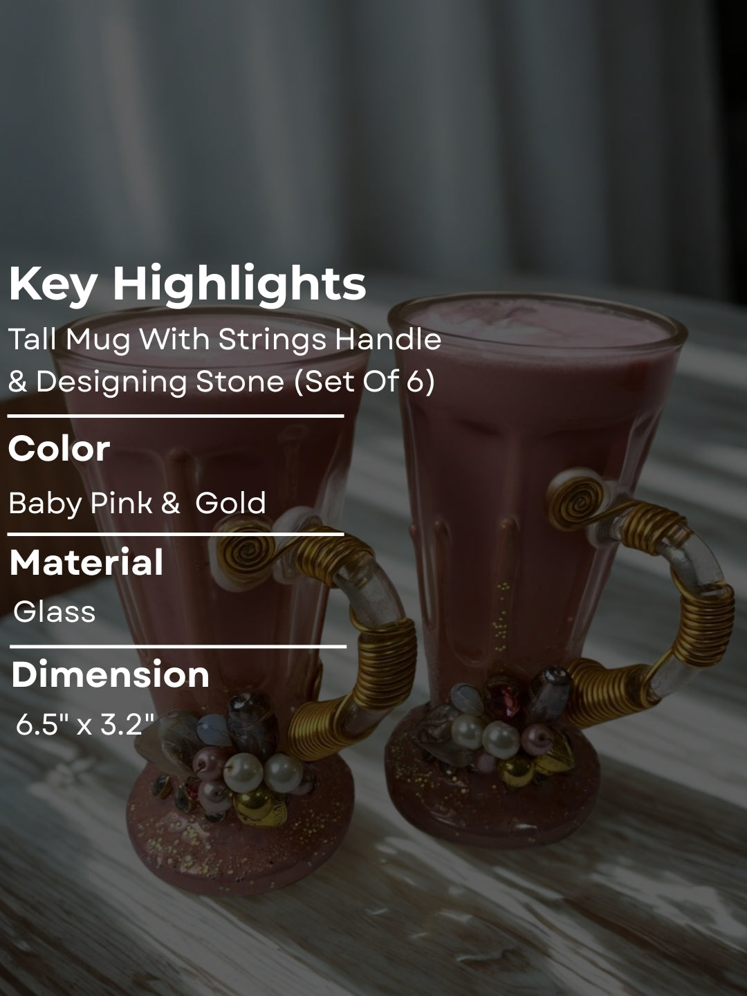 Pink Resin Mocktail Filigree Cup Set of 6