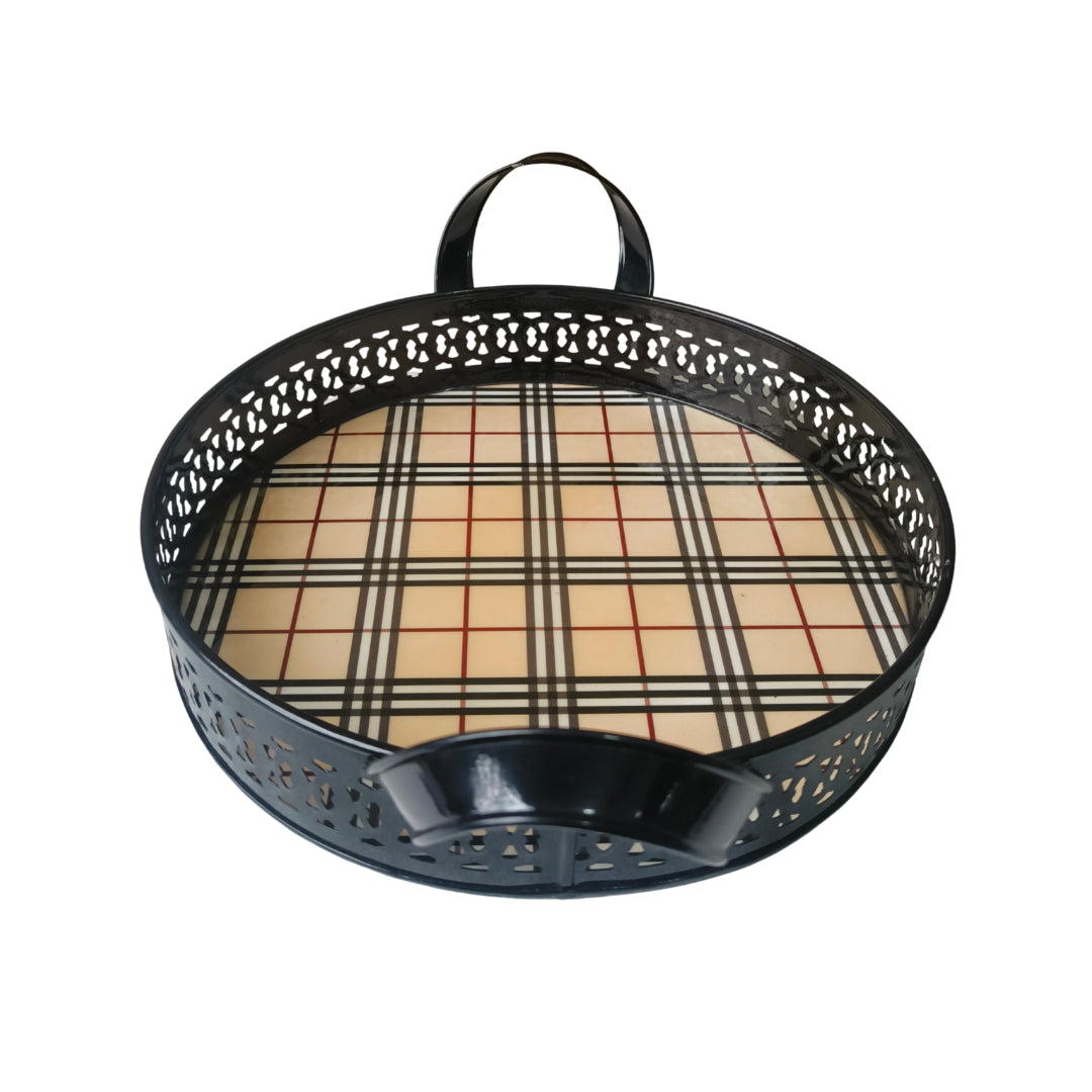 Checks Print Metal Tray With Handle Large