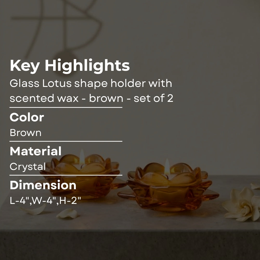 Brown Glass Lotus Candle Holder - Scented Wax Tealight Set (Set of 2)