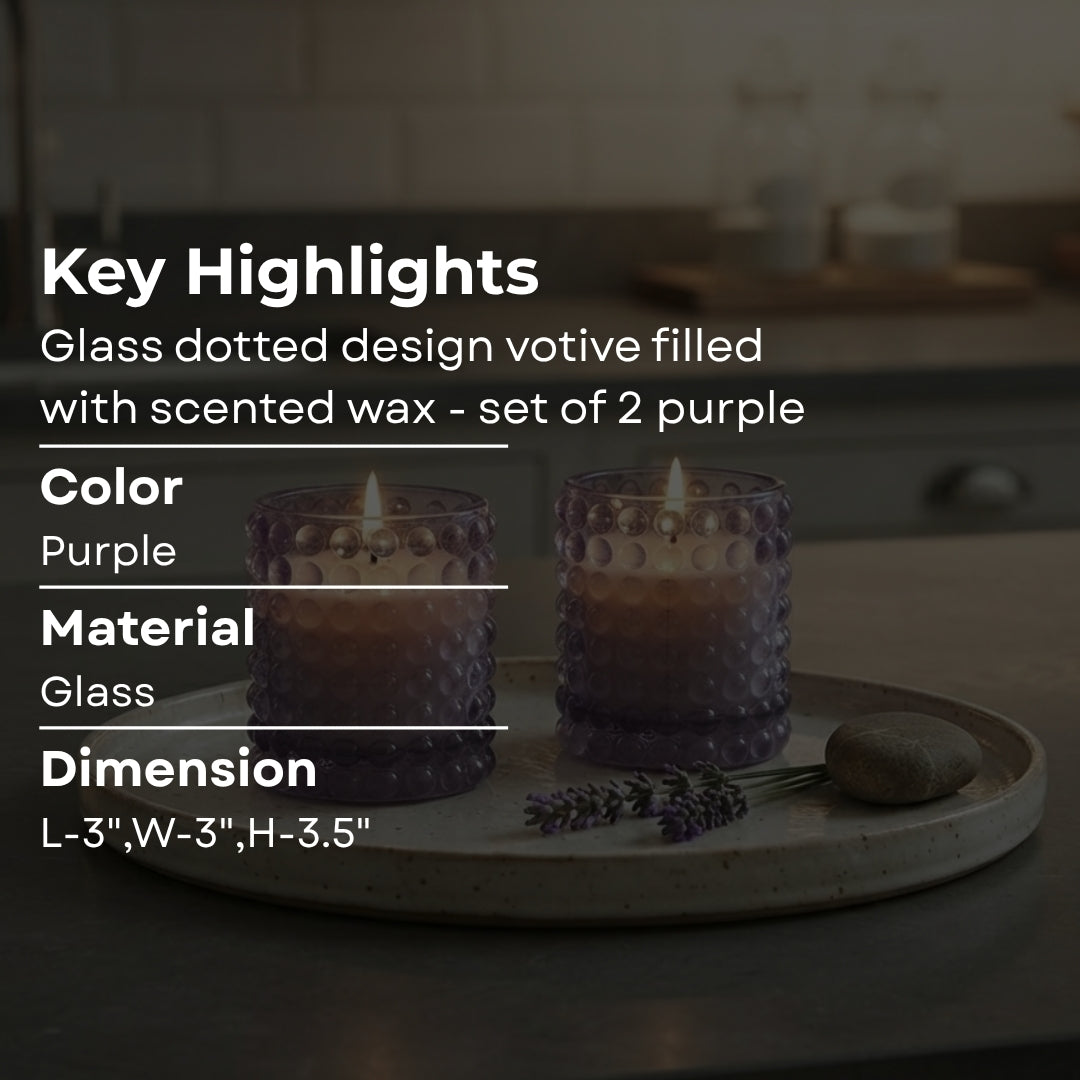 Purple Dotted Glass Votive Candle Holders - Scented Wax Set (Set of 2)