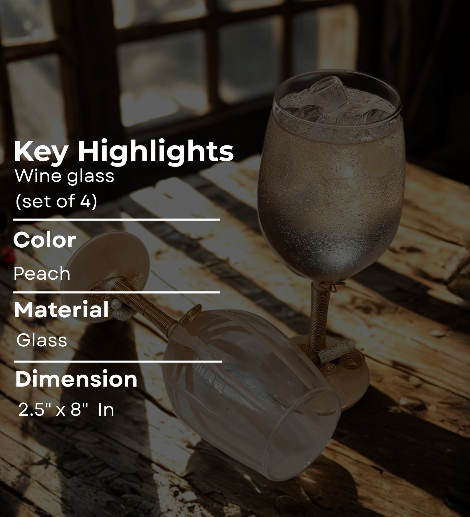 Peach Resin Wine Filigree Glass Set of 4