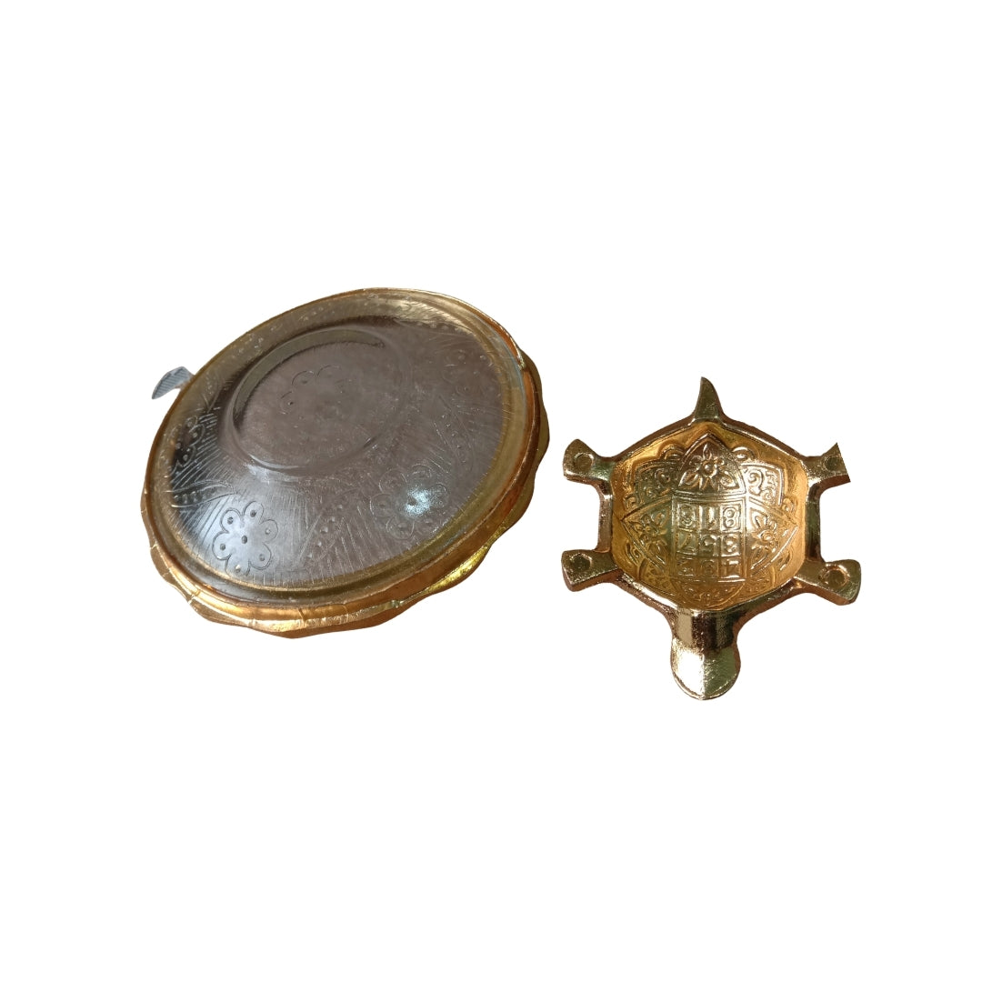 Gold Plated Tortoise in Plate with Turquoise Velvet Box for Good Luck