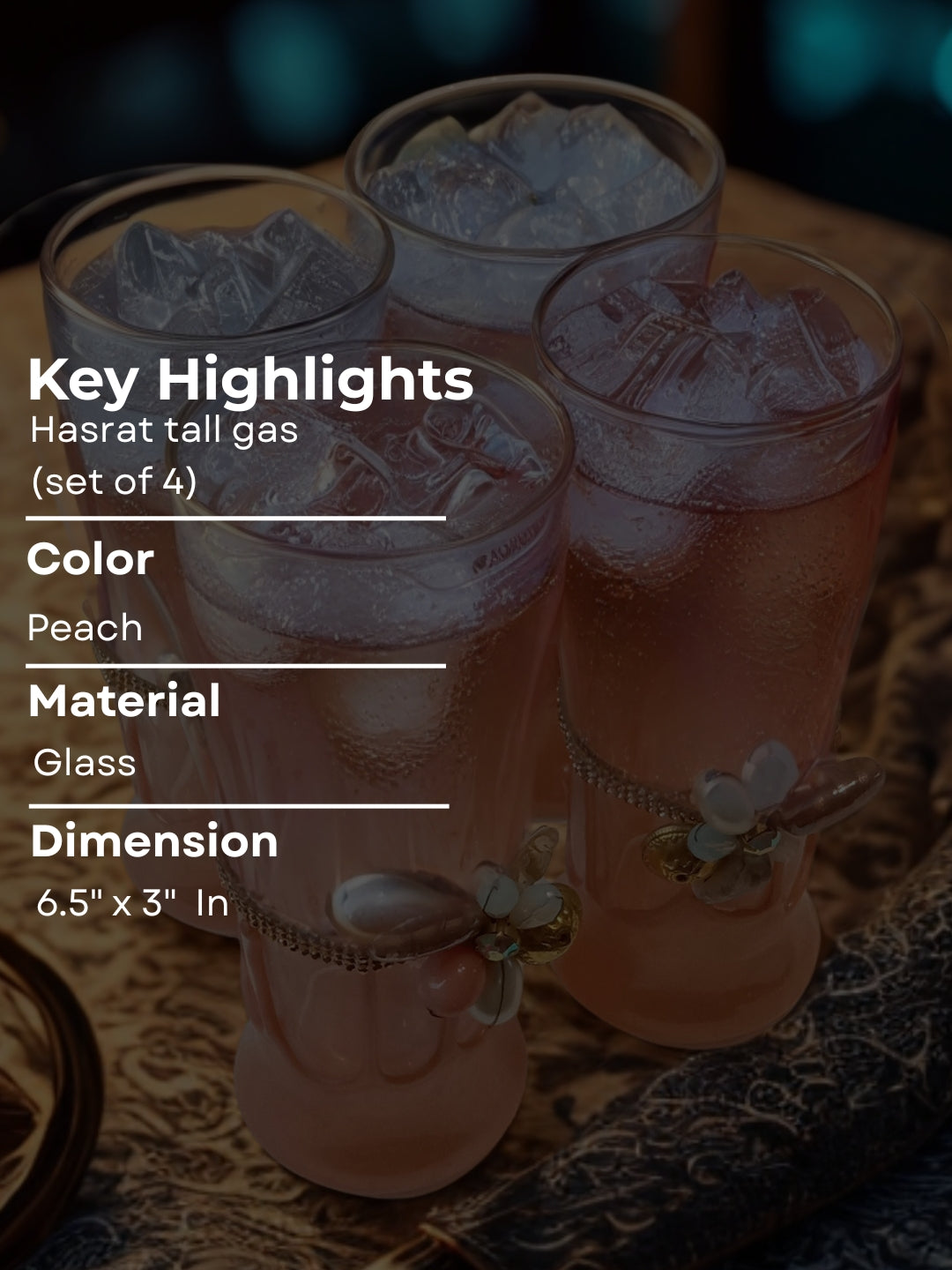 Peach Resin Mocktail Filigree Tall Glass Set of 4