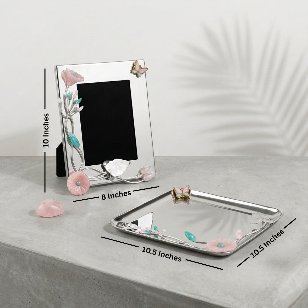 Silver-Plated Floral Platter & Photo Frame Gift Set