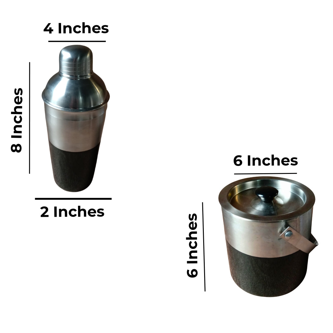 Stainless Steel ice bucket & Shaker with black enamel -set of 2