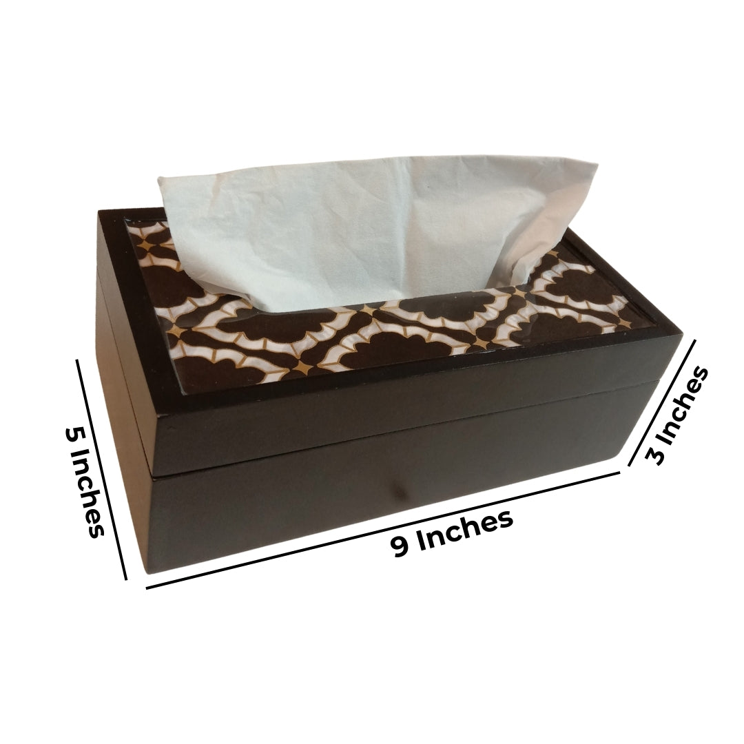 wooden black mosaic print & enamel with deco paint tissuebox