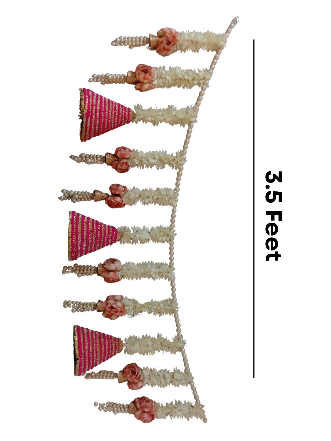 Artificial gajra with pink flower and large pink gota cone toran