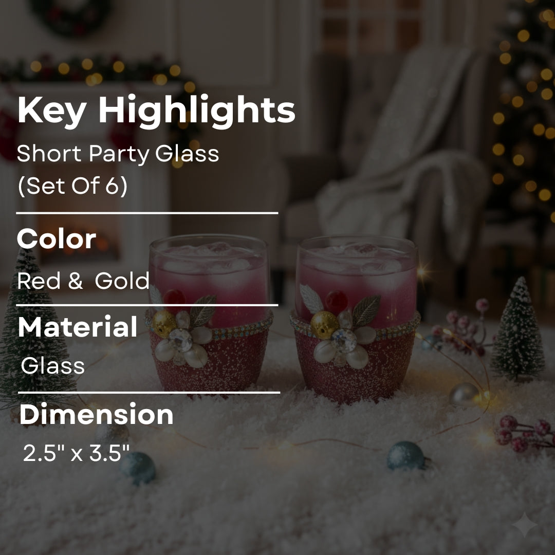 Red Resin Glitter Filigree Glass Set of 6