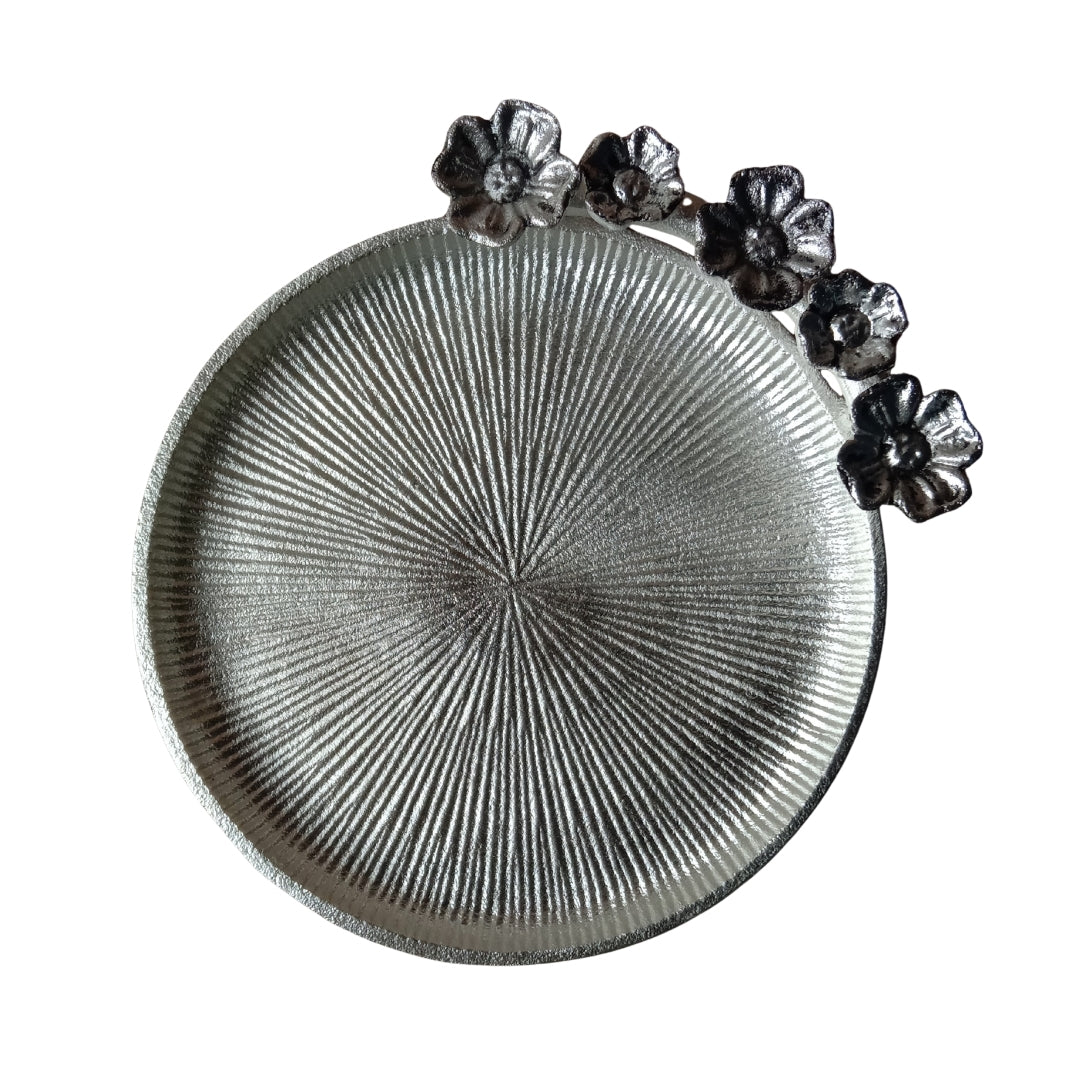 Decorative Silver Floral Platter with Velvet Box