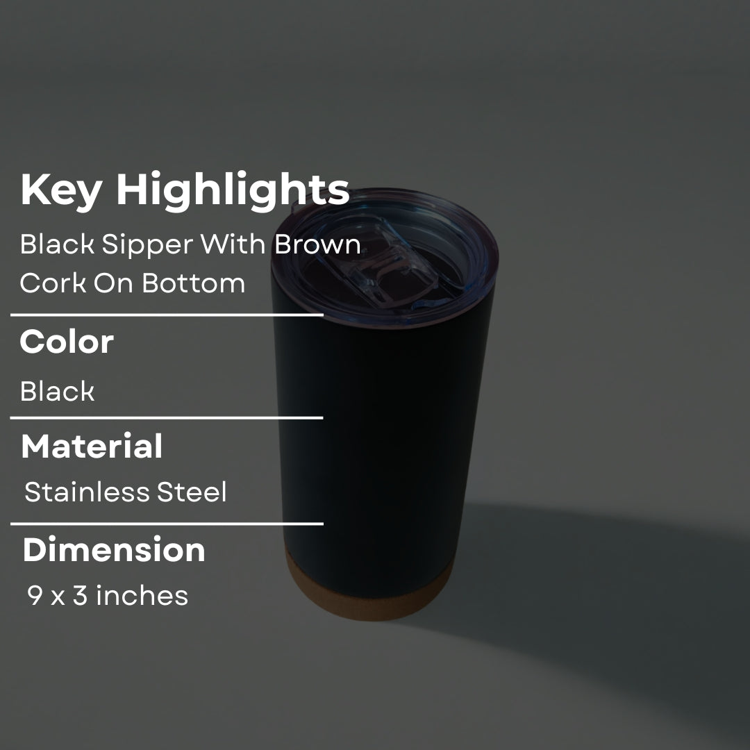 Black Stainless Steel Sipper With Cork