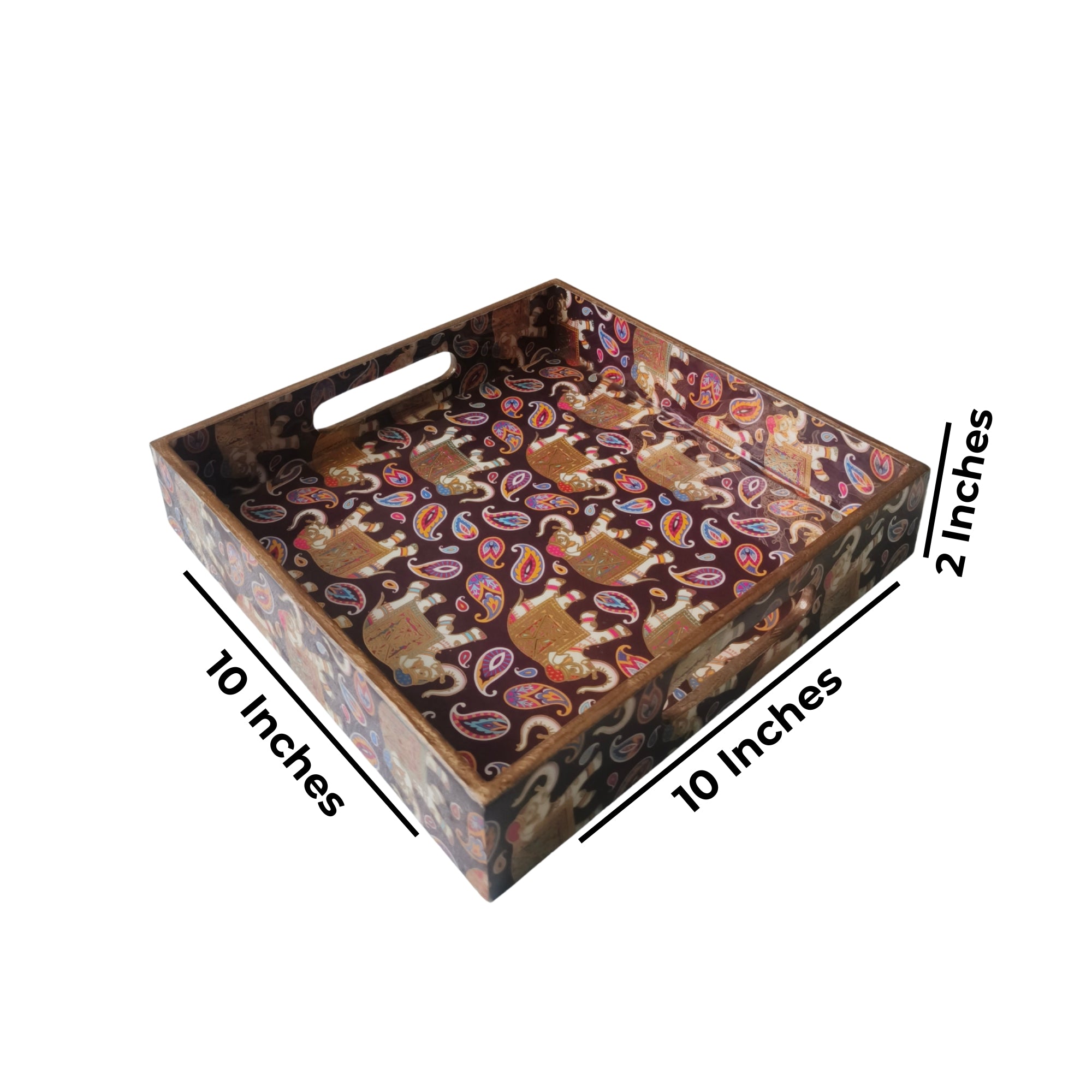 Rectangle wooden Golden Elephant Embossy Design Enamel Tray set of 2