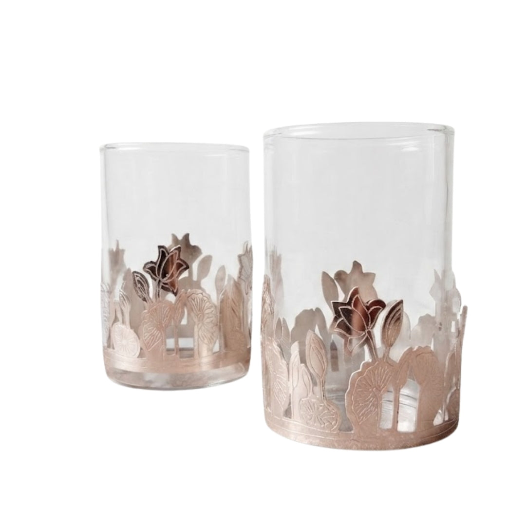 Silver-Plated Lotus Glass Jug and 2 Glasses Set