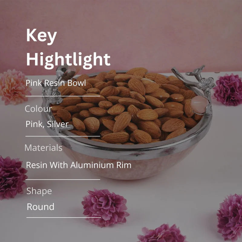 Pink Resin Bowl With Metal Rim Small 6"