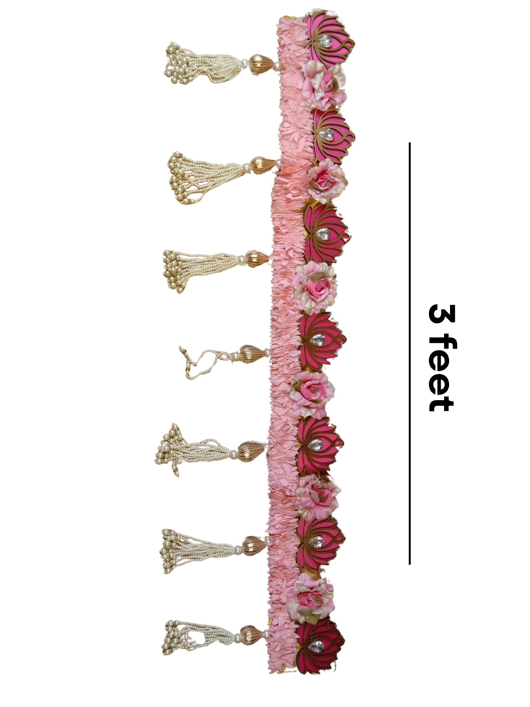 Artifical pink gajra with lotus cutouts and pink flower toran