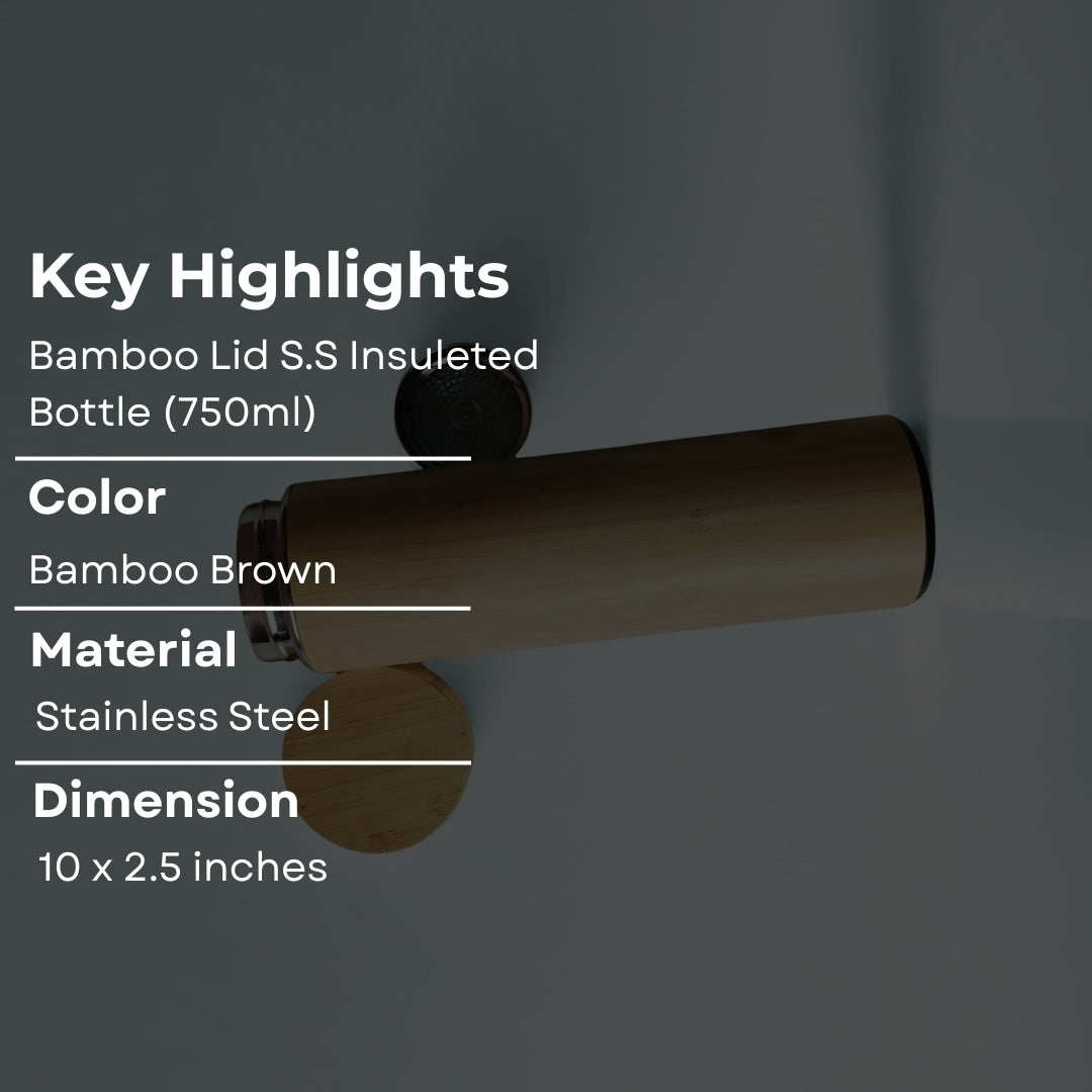 Bamboo Stainless Steel Bottle With Rim(750ml)