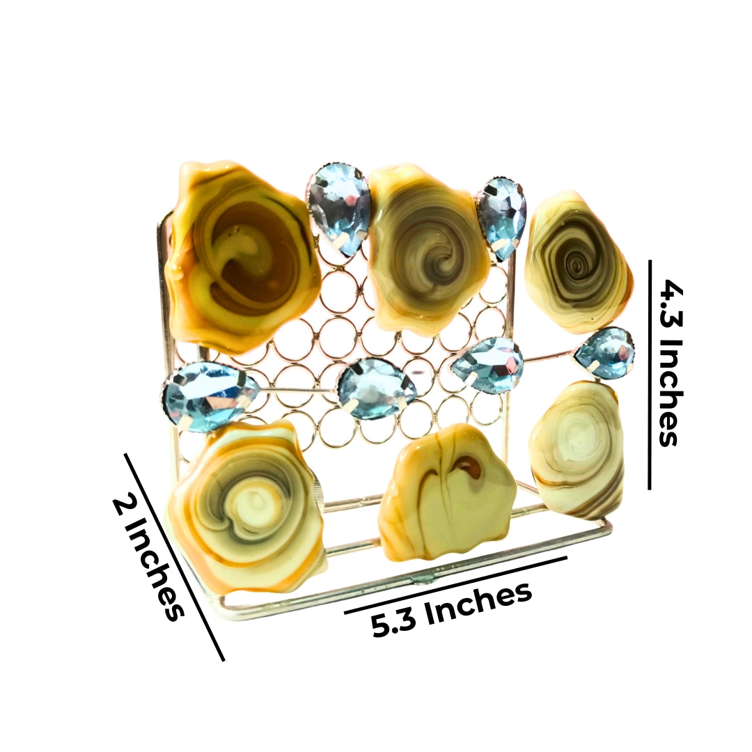 Tissue Holder - Metal Rectangle Shape With Yellow Stone