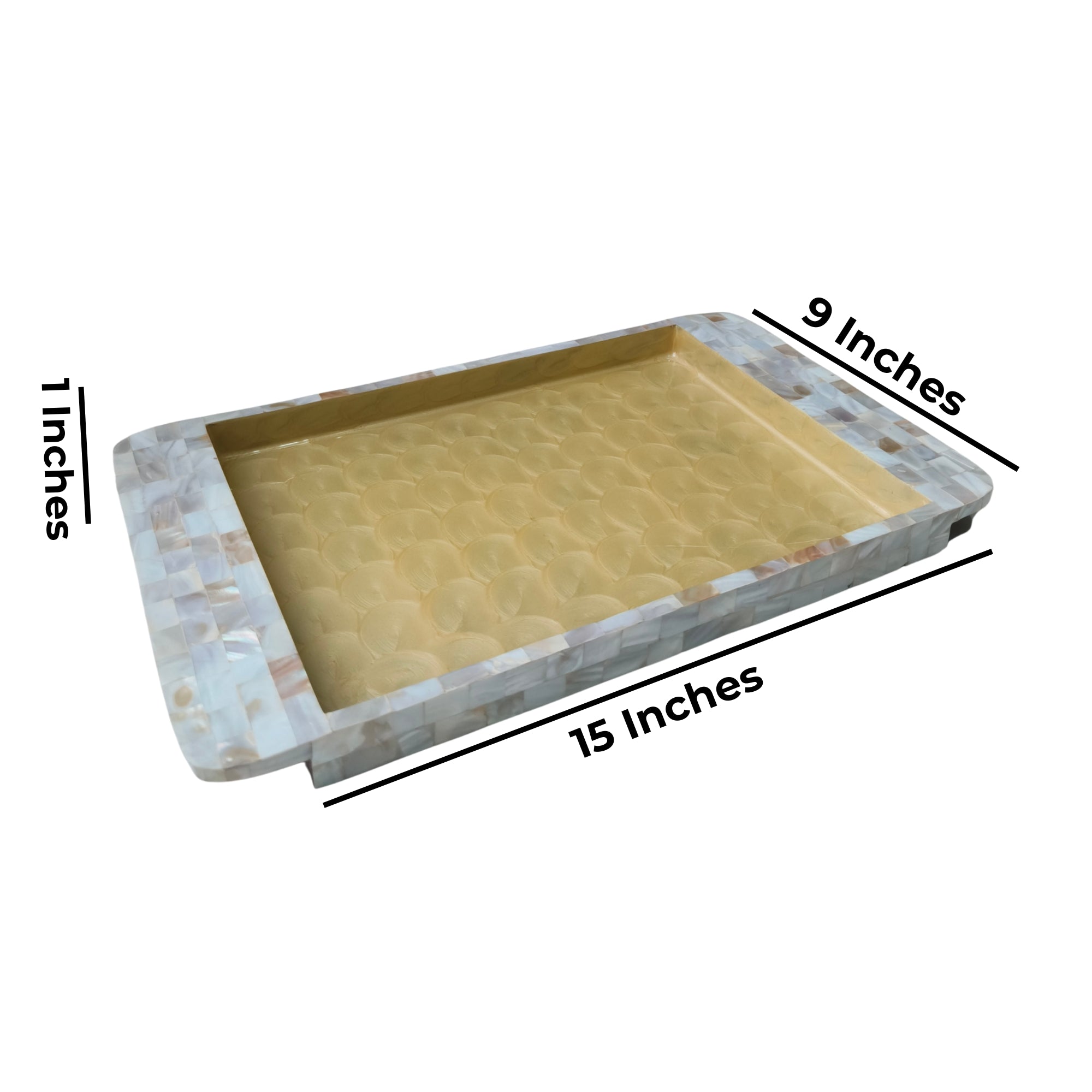 Rectangle Tray Set Of 2 - Wooden with White mother of pearl & yellow enamel