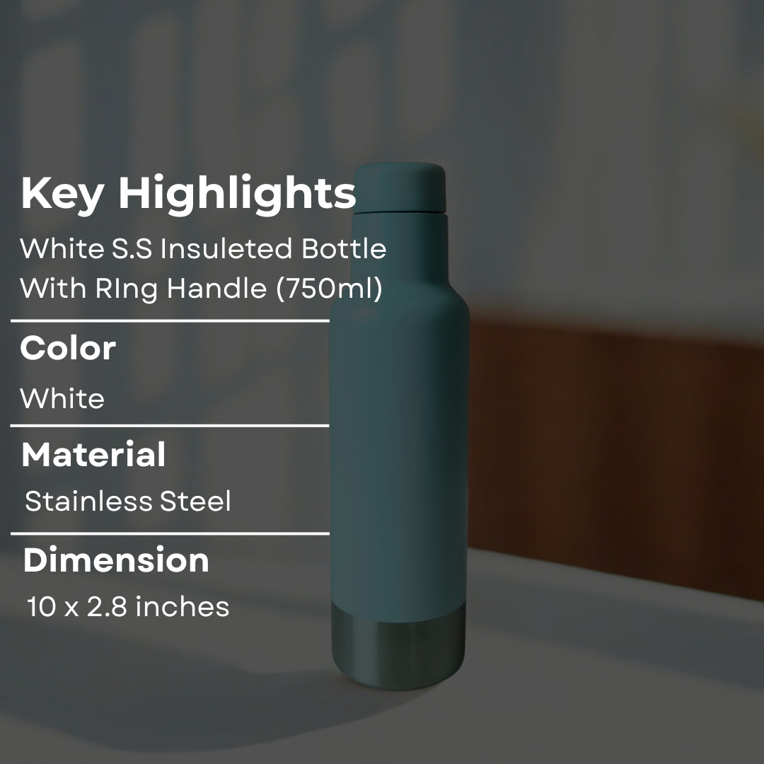 White Stainless Steel Bottle With Base And Ring Handle(750ml)