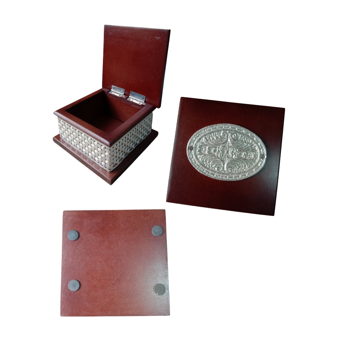 Small Wooden Silver-Plated Mithai Box