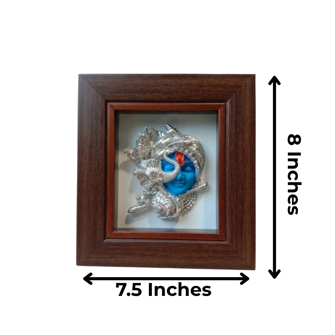 999 Pure Silver Plated Krishnaji Frame | Lord Krishna Idol Black Face wall/Table Decor