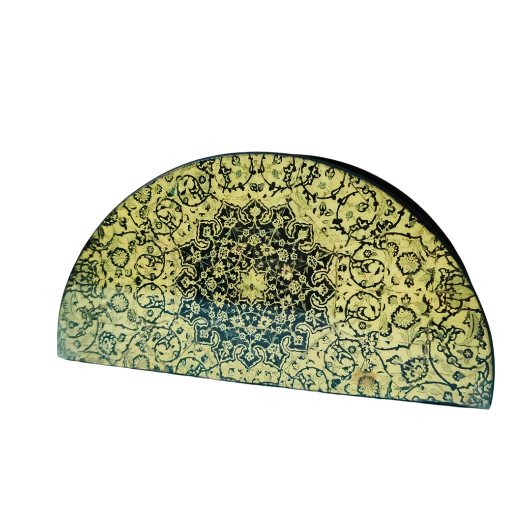 Tissue Holder - Wooden D Shape Beige Digital Print & Enamel