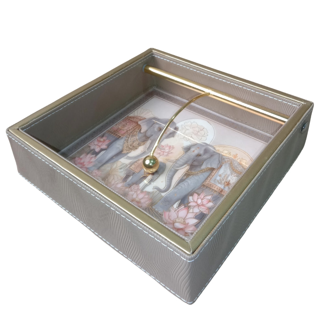 Royal Elephant Leatherette Serving Tray Set of 2 with Tissue & Cutlery Holder