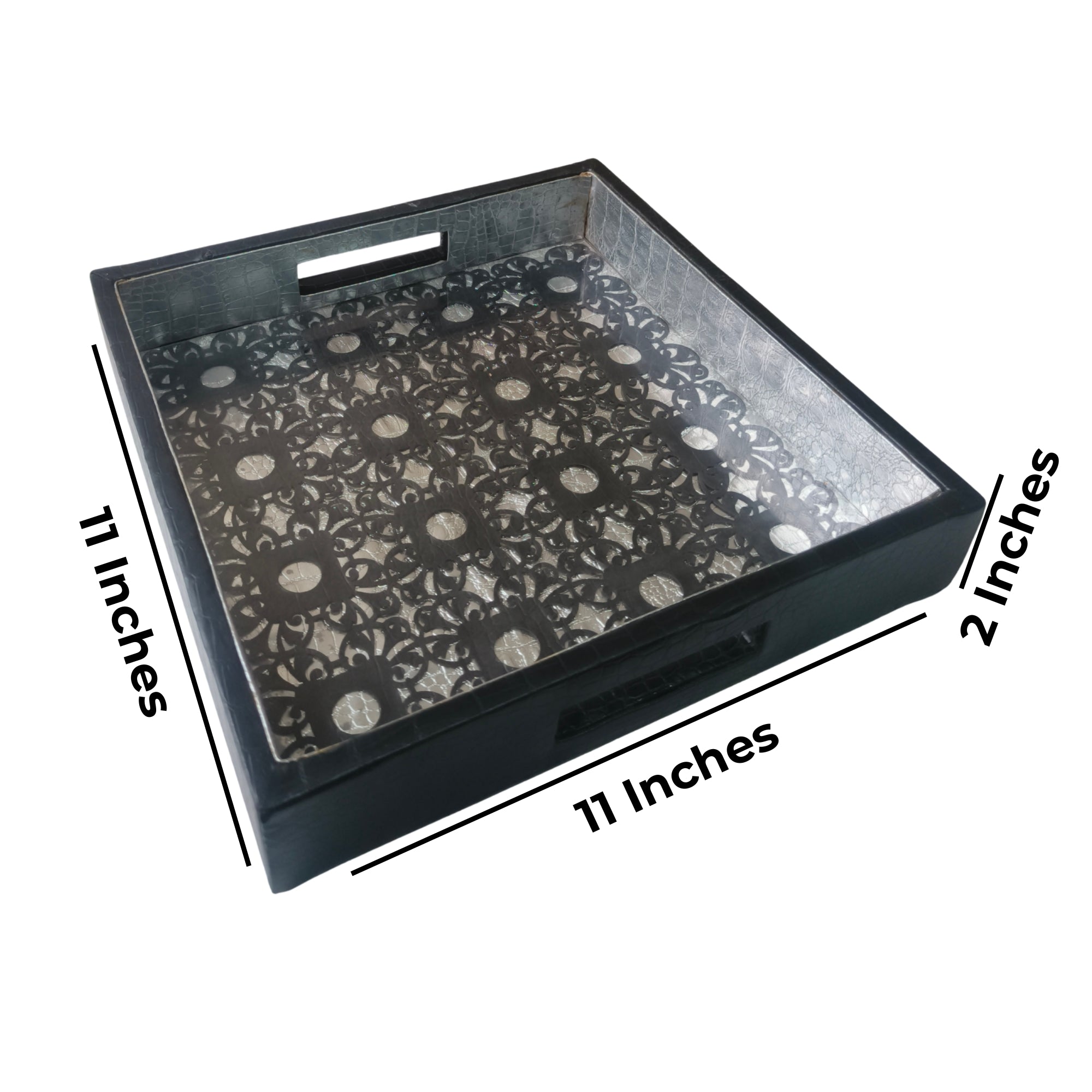 Black Square Leather Tray set of 2