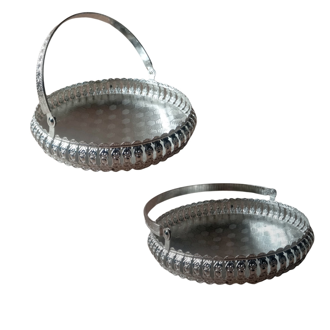 Decorative Silver Plated Round Handle Basket