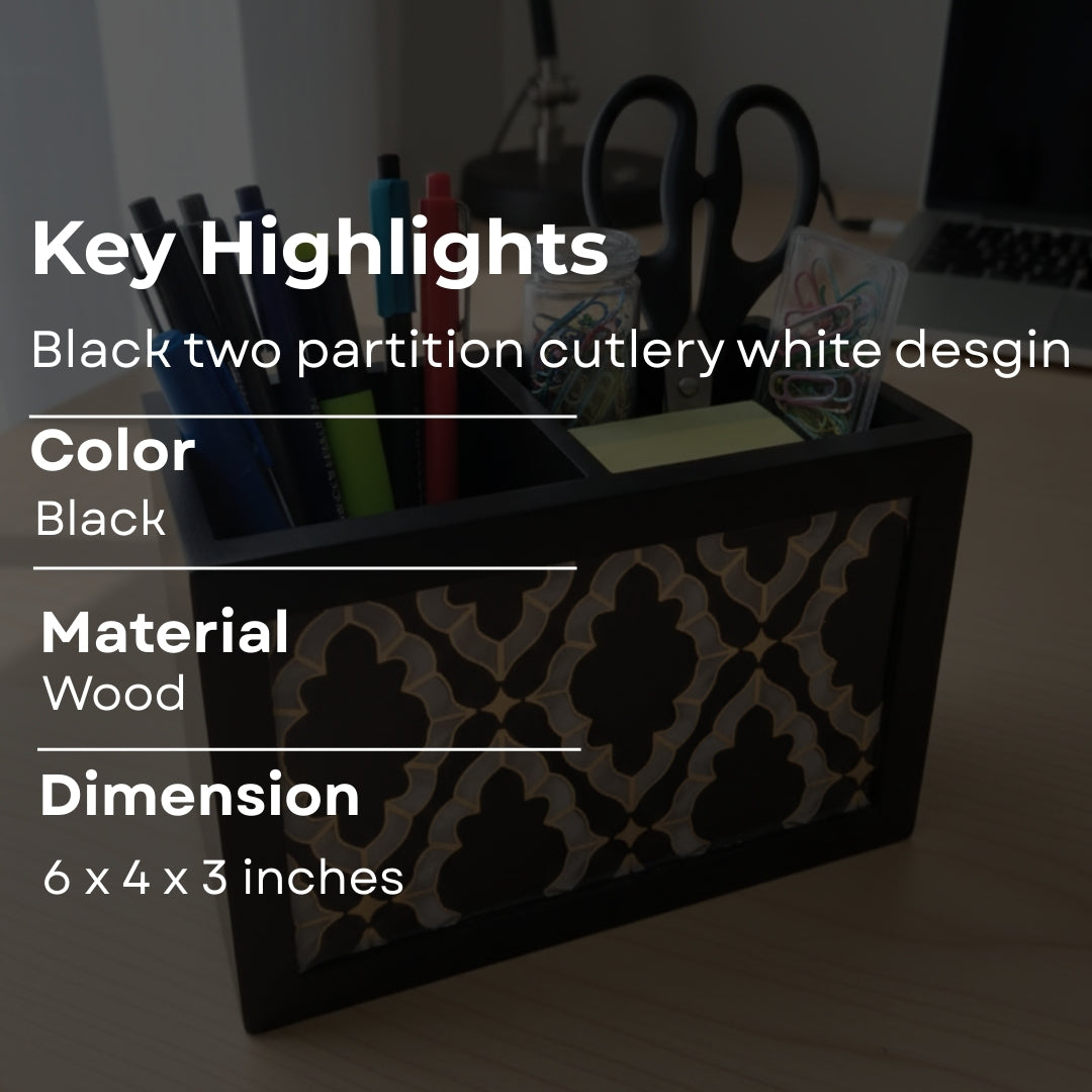 Wooden black mosaic abstract print & enamelled with deco paint 2 Partition Caddy