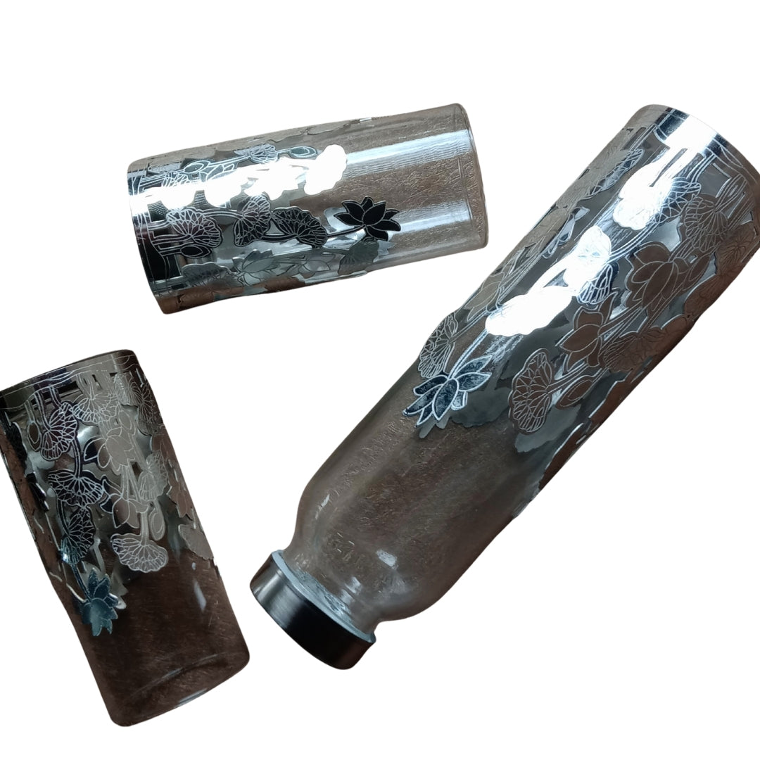 Silver Plated Water Bottle and Glass Set with Velvet Gift Box