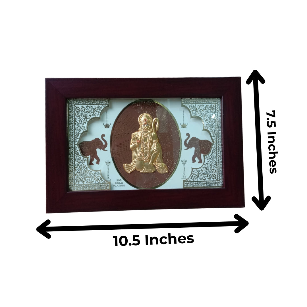 24K Gold Plated Shree Hanuman Ji Wooden Photo Frame | Divine Bajrangbali Idol for Wall & Table