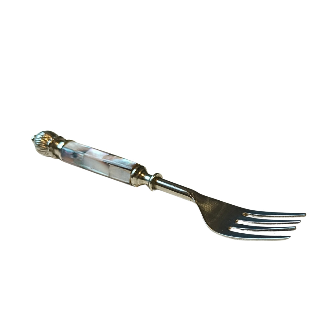 Cutlery Set Of 6 - Brown Mother Of Pearl With Silver Knob Table Fork