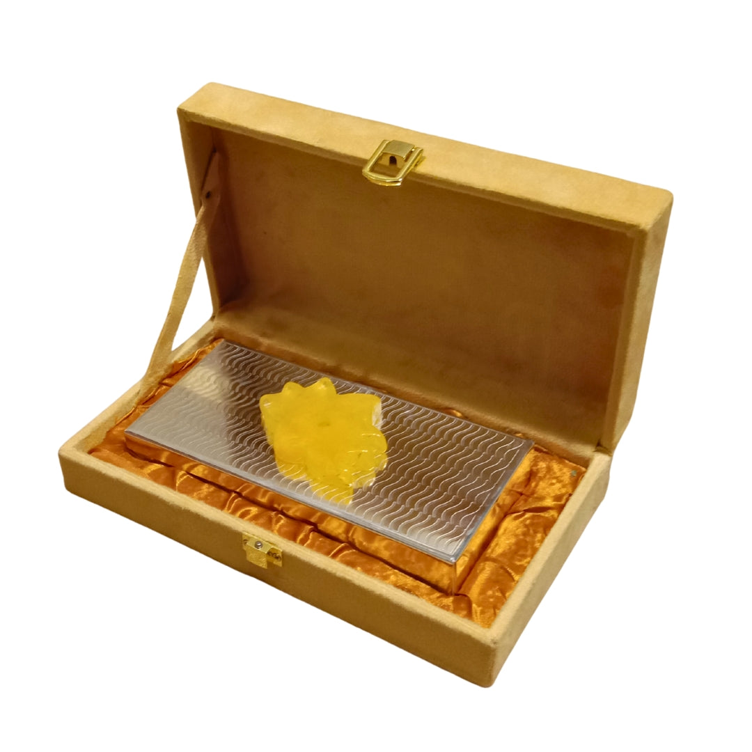 Luxury Silver Plated Cash Box with Yellow Resin Motif & Premium Velvet Case