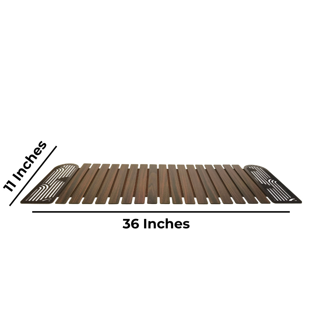 wooden walnut finish abstract cut scalped on sides foldable runner