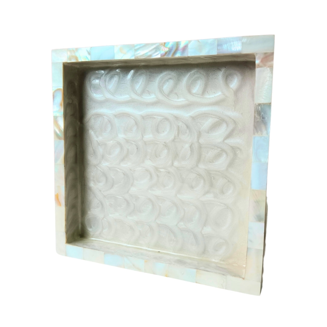 Wooden Mother of pearl & white enamel Bathroom Set of 3