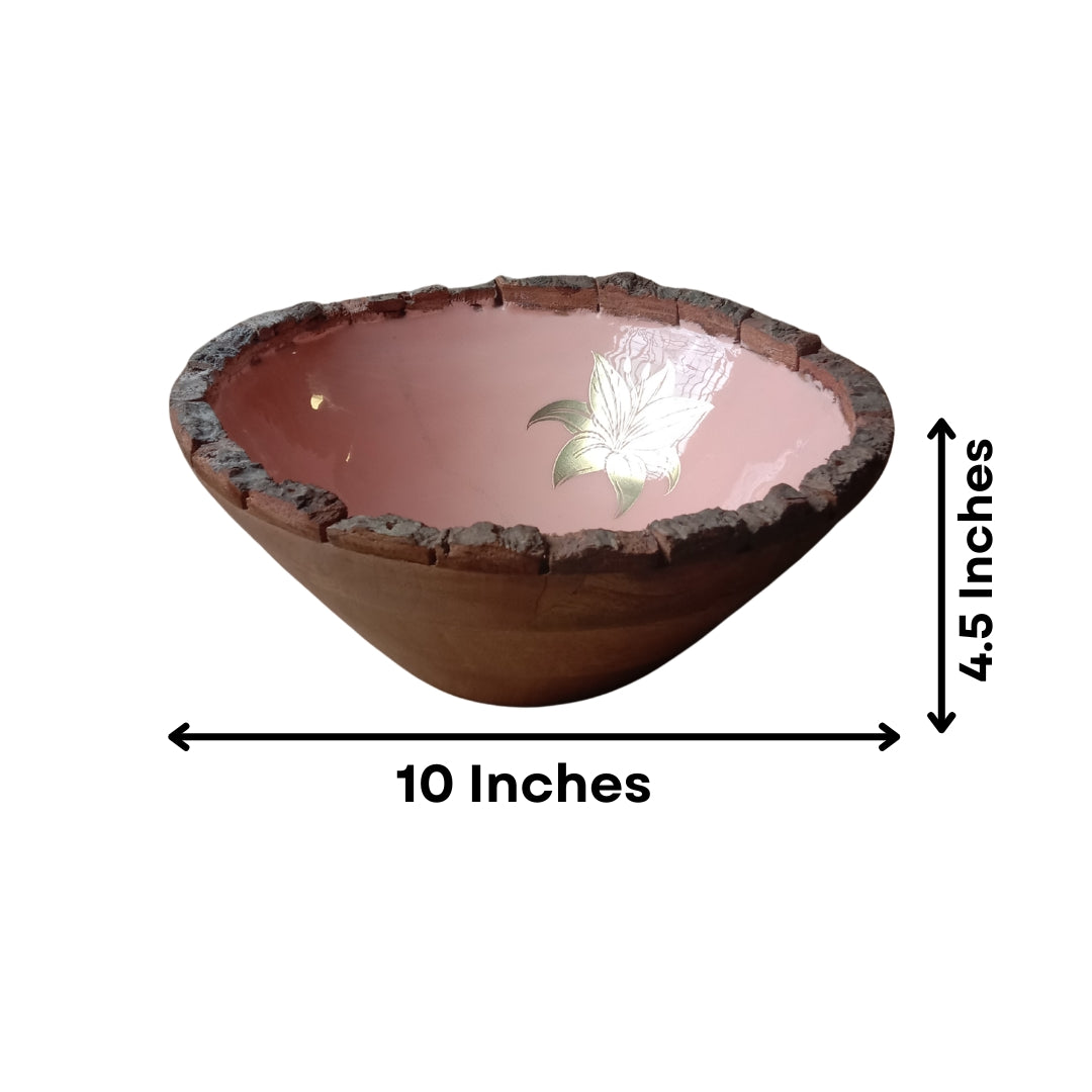 Peach Enamel Wooden Salad Bowl with Tulip Foil Print