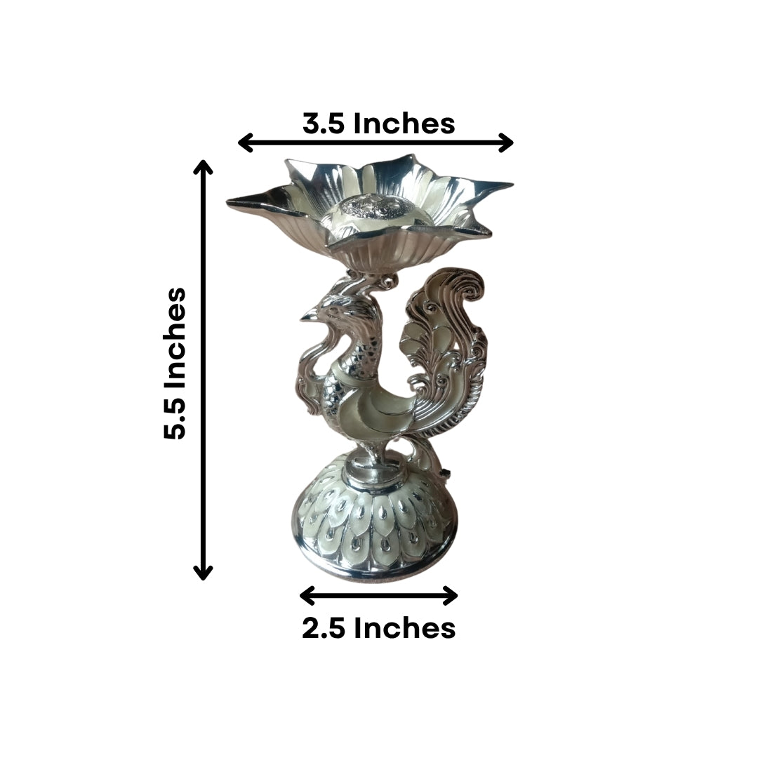 White metal Decorative Silver Peacock Design Diya