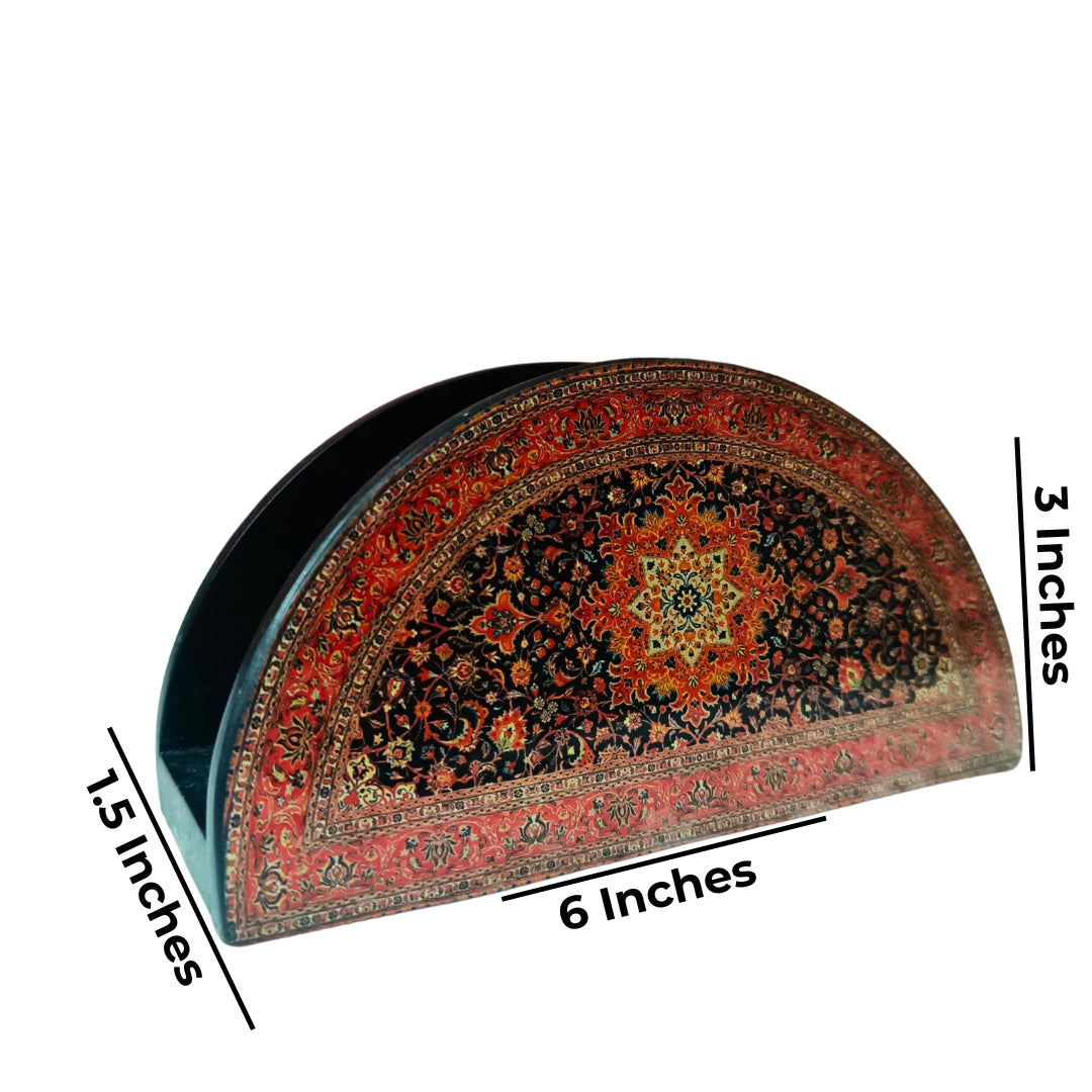 Tissue Holder - Wooden D Shape Maroon Digital Print & Enamel