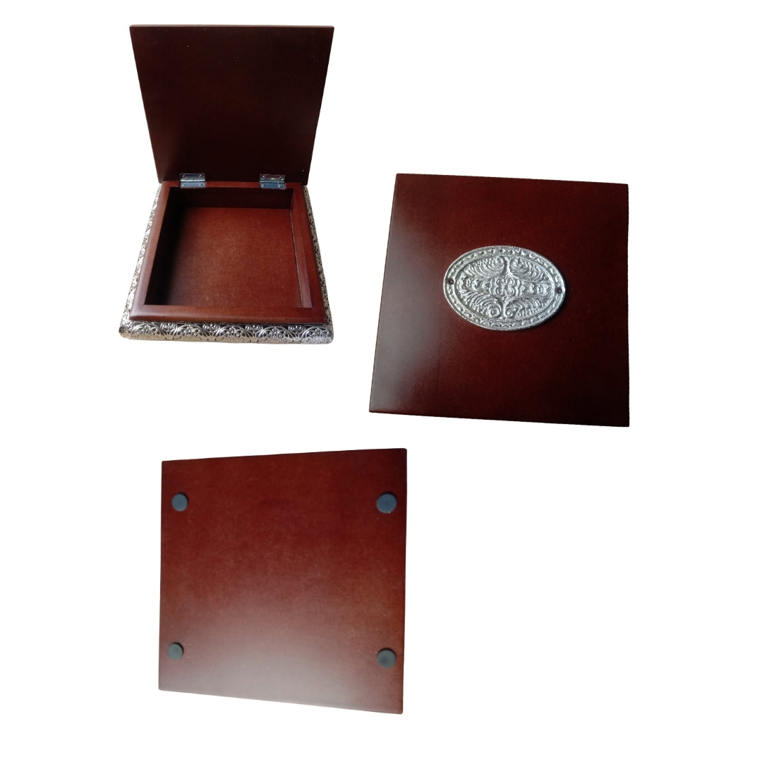 Wooden Decorative Silver-Plated Box - square