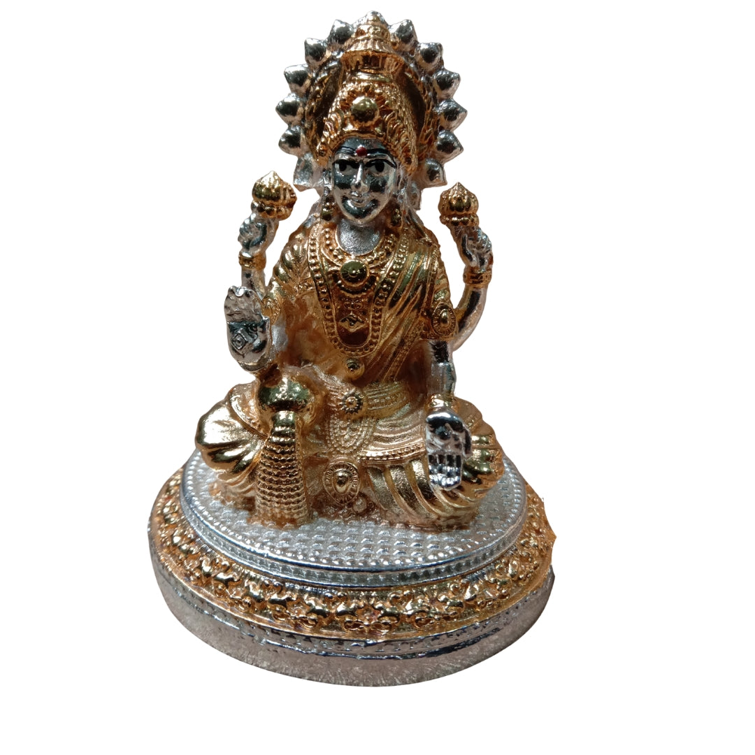The Home Co- 999 Pure Silver & 24K Gold Plated Lakshmi & Ganesha Fiber Idols(small gold & silver)(small)
