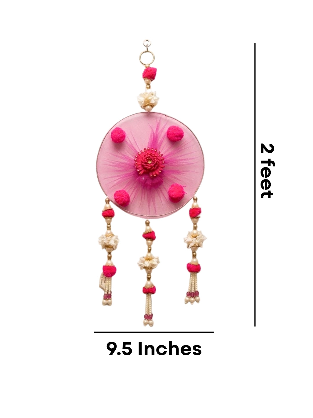 Dark Pink Pom-Pom & Pearl Festive Side Hangings