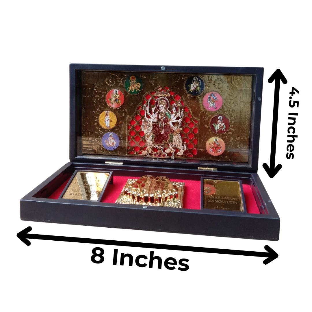 999 Pure Silver & 24K Gold Plated Durga Mata Charan Box | Navdurga Puja Festival Gift