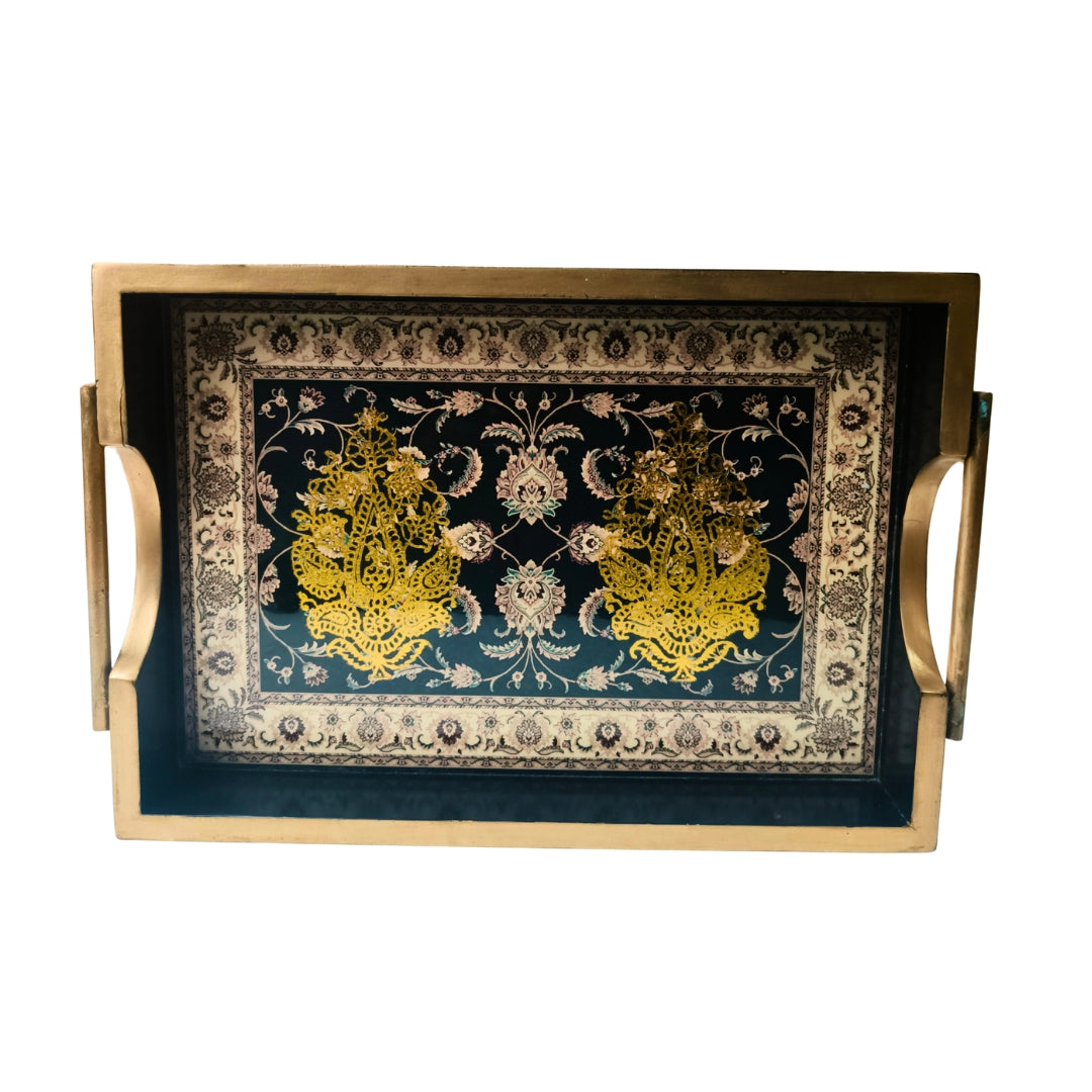 Small Black Wooden Digital Print Enamel Tray