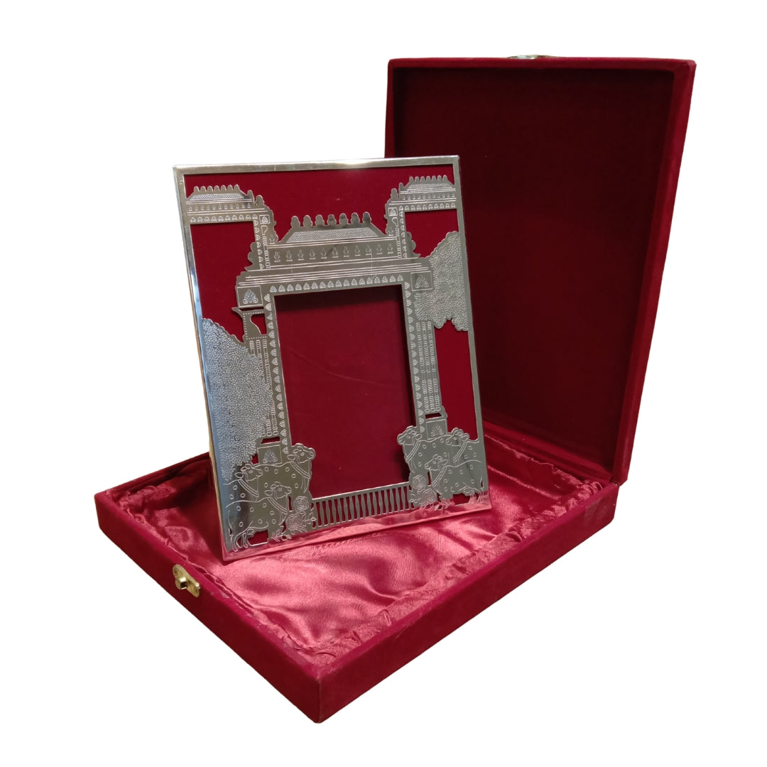 Silver Plated Pichwai Kamdhenu Cow Photo Frame (Red Velvet Gift Box)
