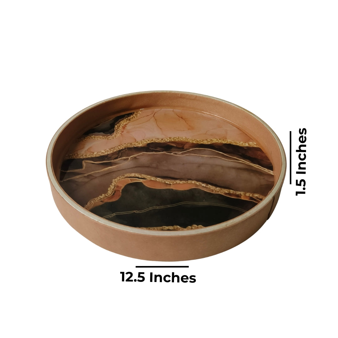 Round Leather Printed Tray