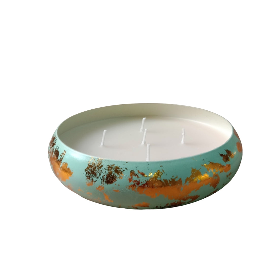 Mint & Gold Leaf Decorative URLI WITH WAX Candle Set of 3