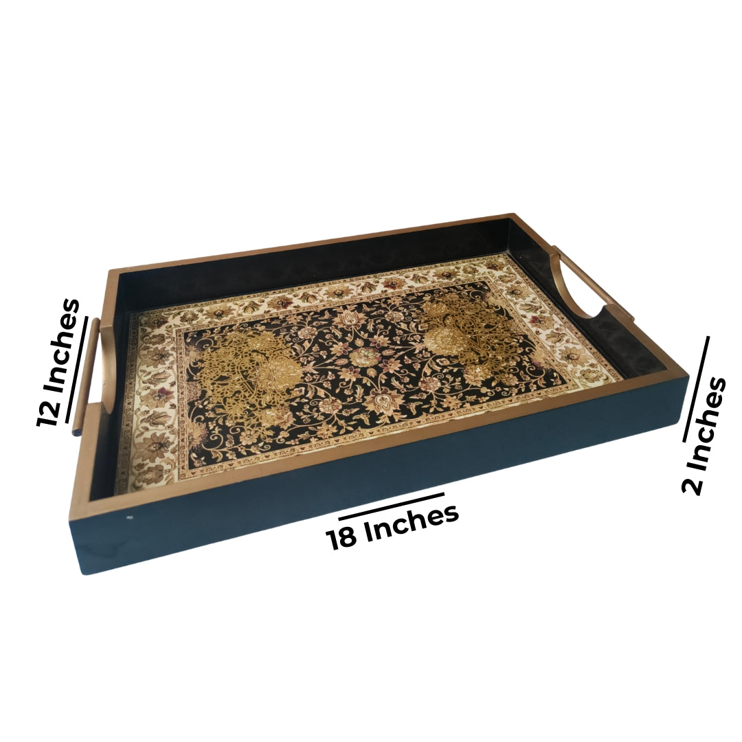 Turkish black & Beige Digital Print Enamel Tray Large