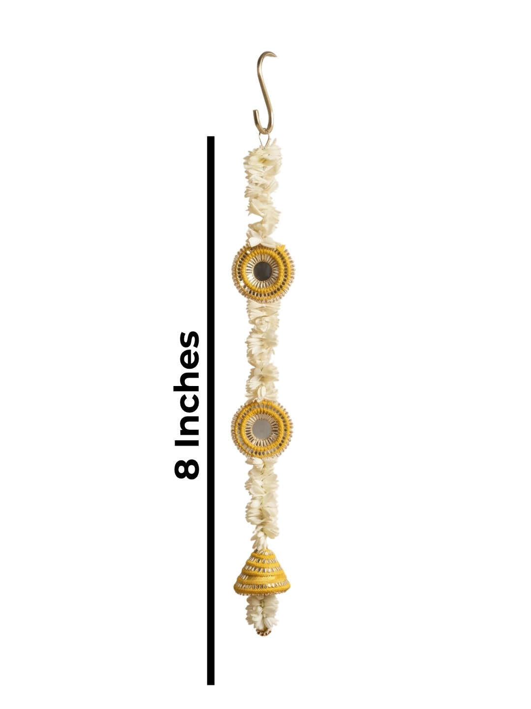 Artificial White gajra with yellow cone and mirror sidehanging set of 2
