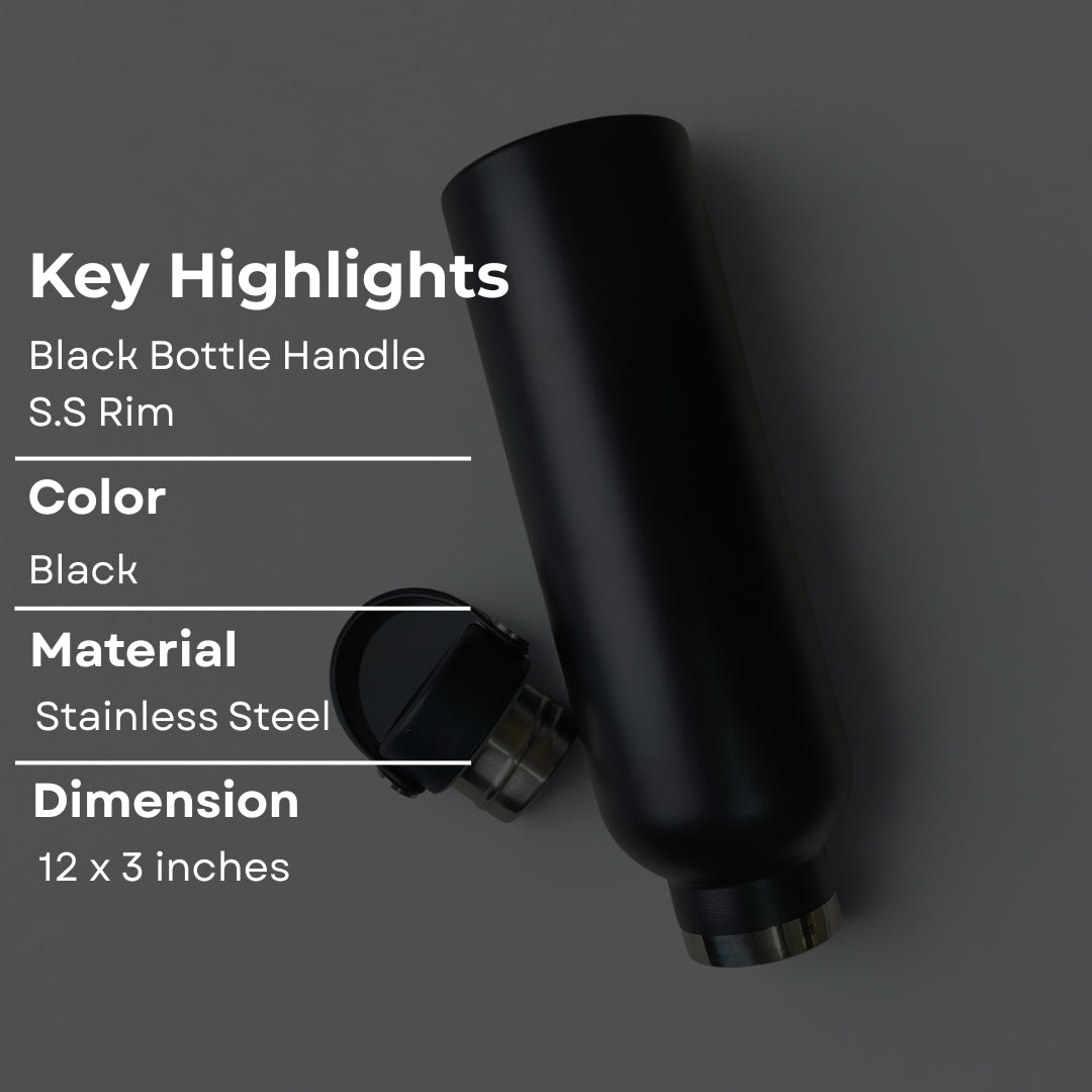 Black Stainless Steel Bottle WIth Handle And S.S Rim(750ml)